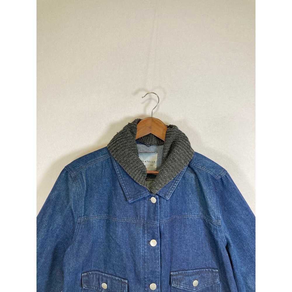 Layered Aesthetic Bagatelle Women XL Blue Denim Knit‎ Trim Snap Button Jacket - Picture 4 of 12